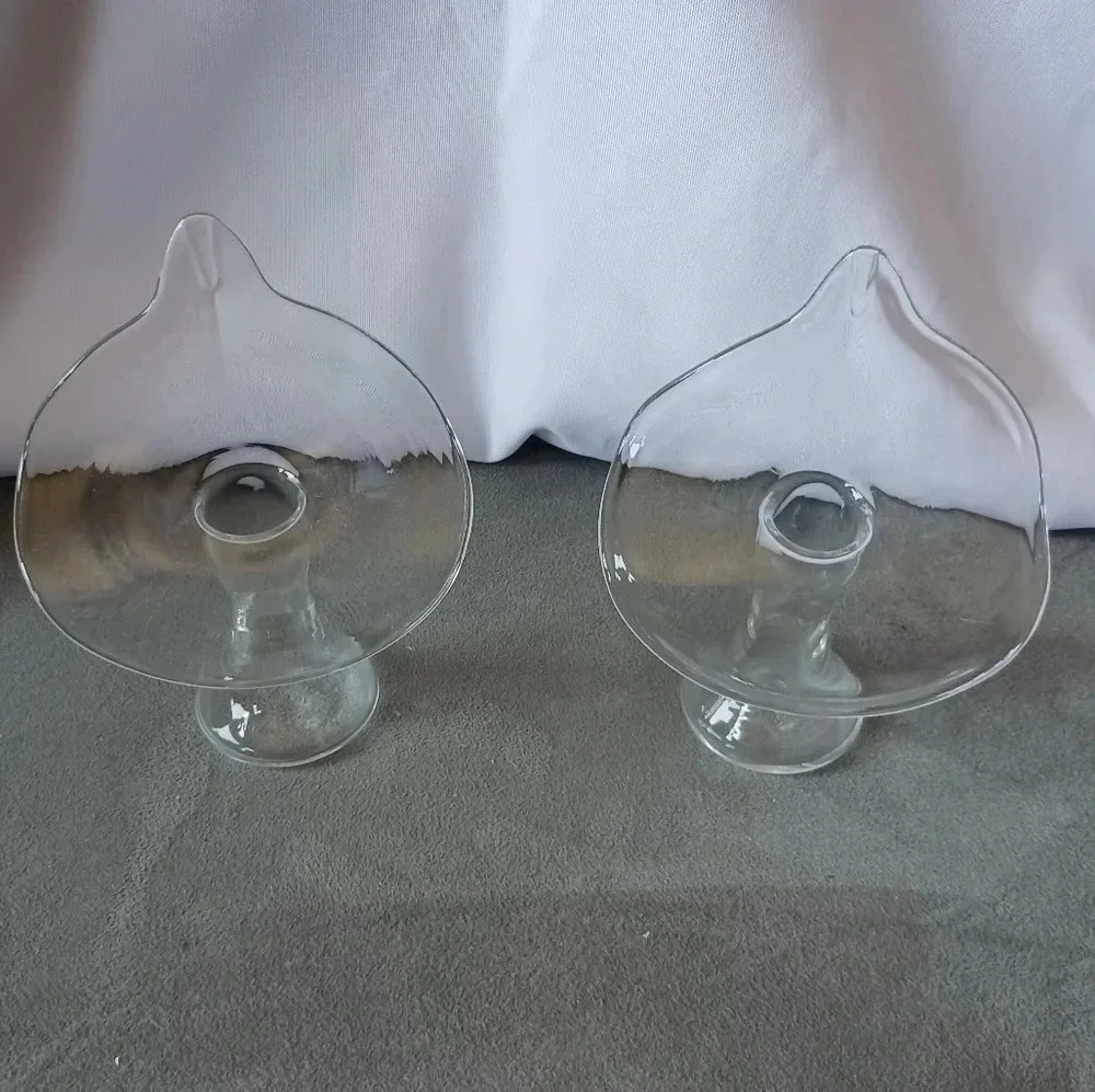 Vtg Calla lilly jack in the pulpit clear glass vase art glass set of 2